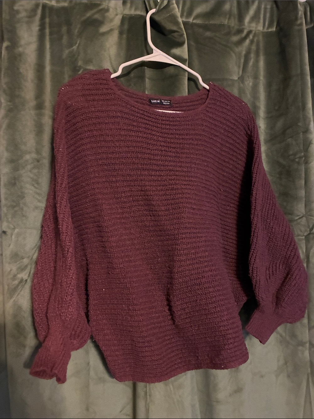 SHEIN purple cropped crewneck sweater with balloon sleeves
